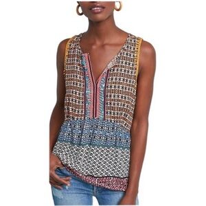 Ranna Gill Anthropologie mixed print boho crochet tribal‎ sleeveless tank top XS